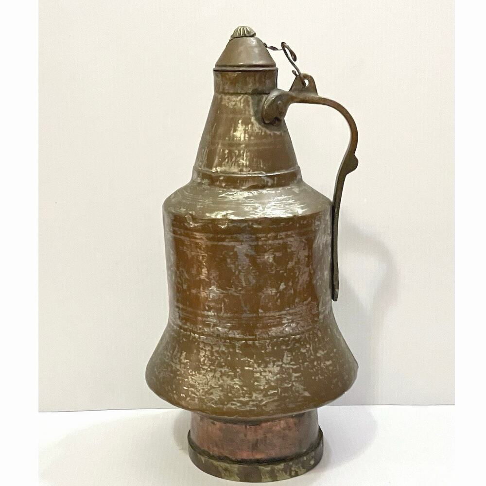 Antique Ottoman Turkish Copper Milk Wine Jug 20" Tall Brass Handle Primitiv Ewer
